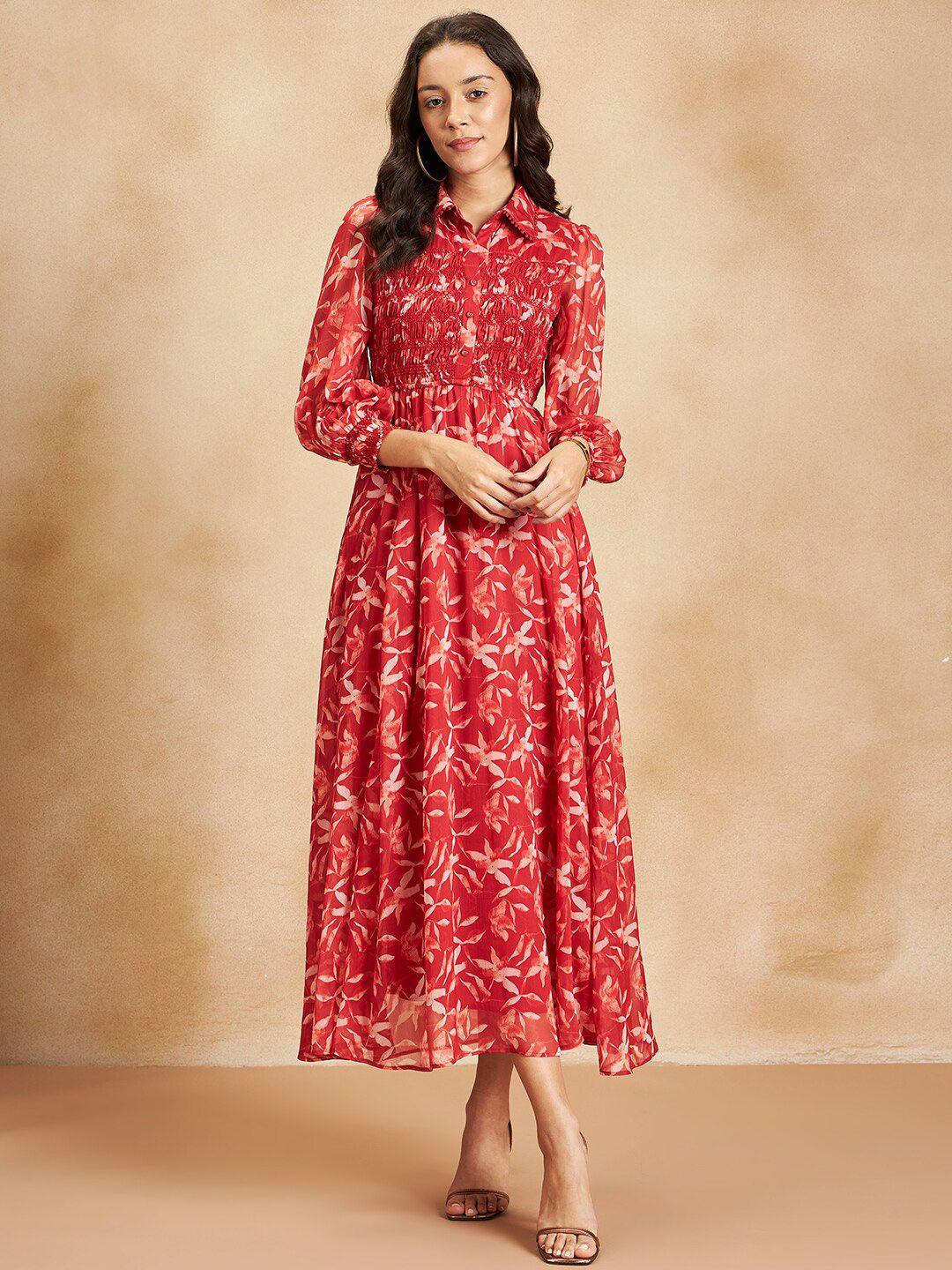 femella floral printed smocked chiffon maxi dress