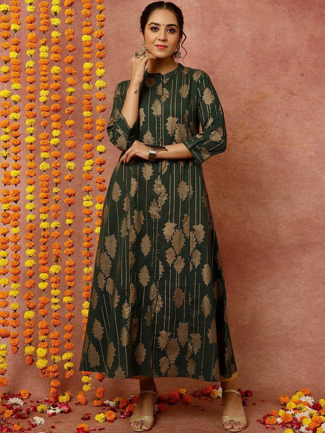 jaipur kurti geometric printed a-line pure cotton kurta