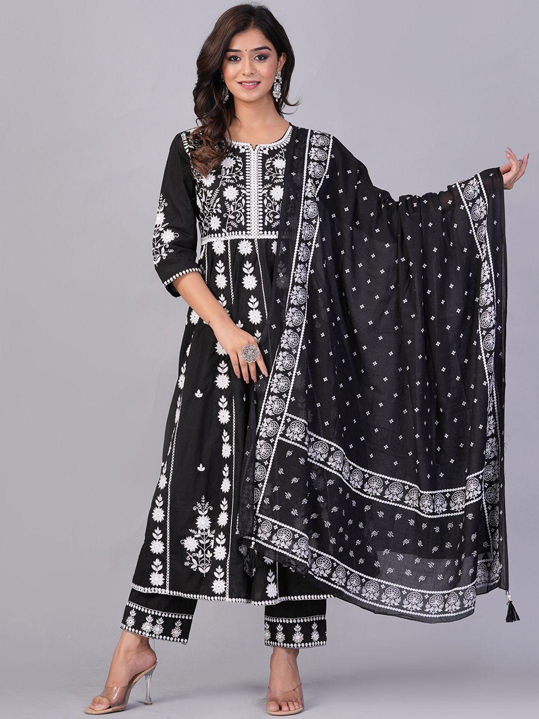 doriya floral embroidered anarkali mirror work kurta & palazzos with dupatta