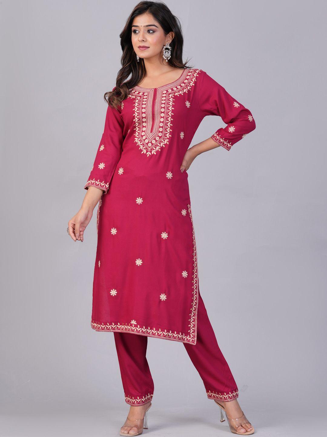 doriya ethnic motifs embroidered regular thread work kurta & trousers