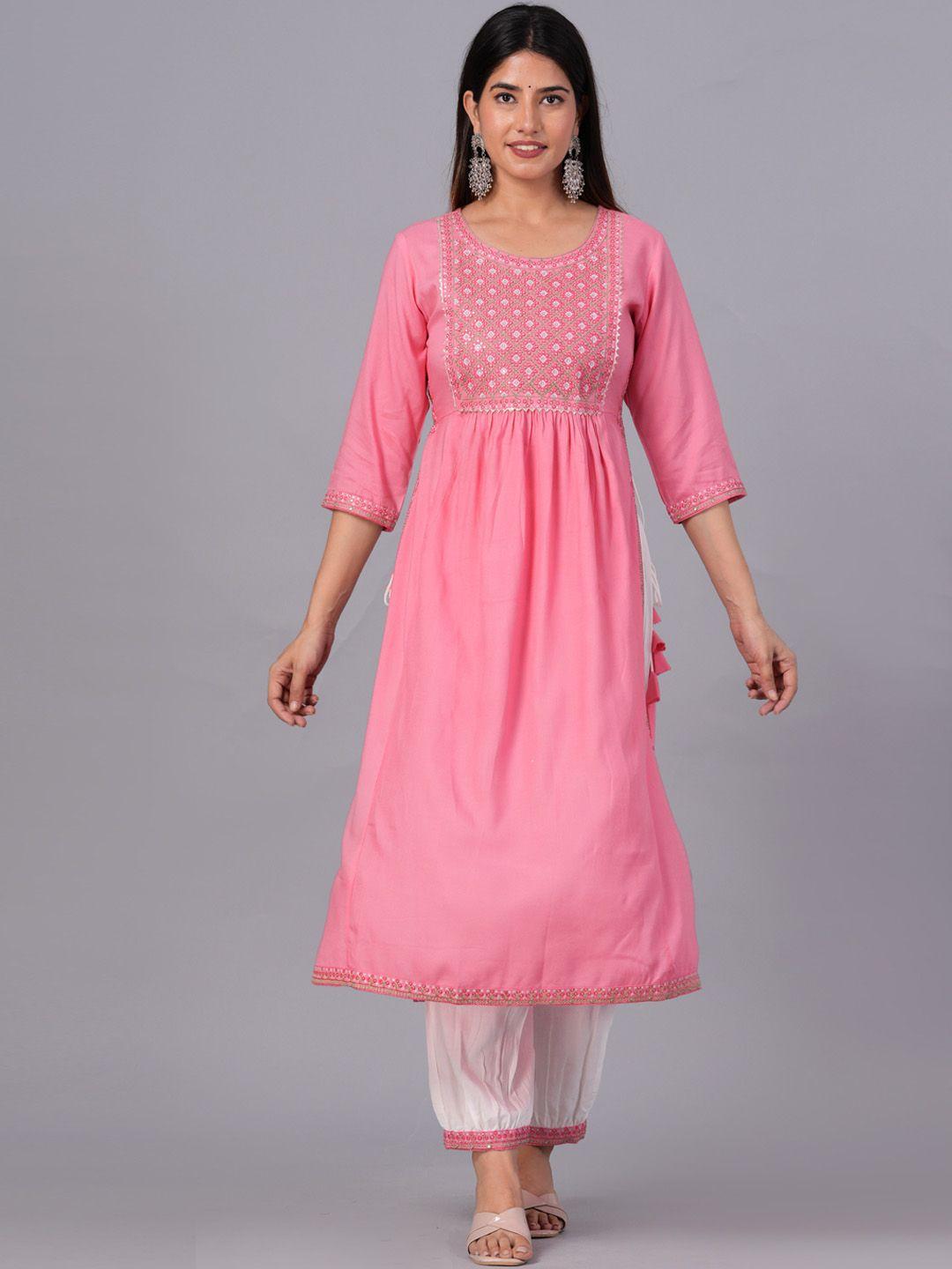 doriya regular mirror work kurta & palazzos with dupatta