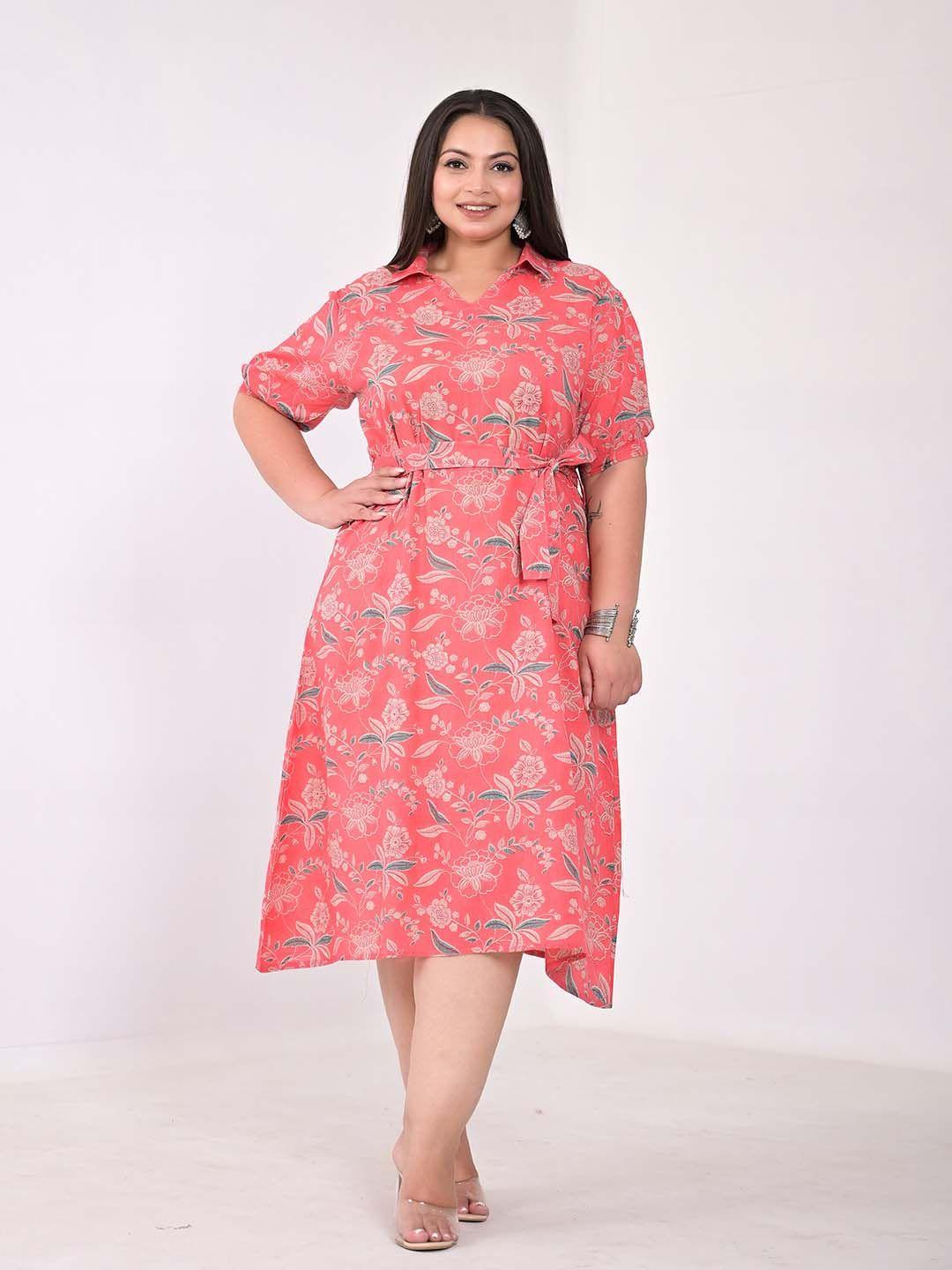 kalini plus size floral printed a-line midi dress