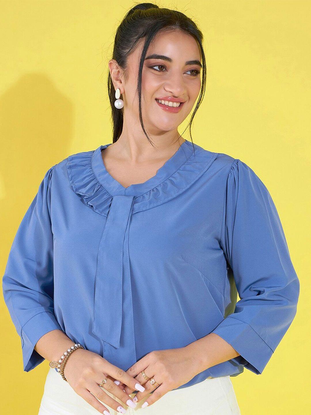 austivo blue ruffles crepe top