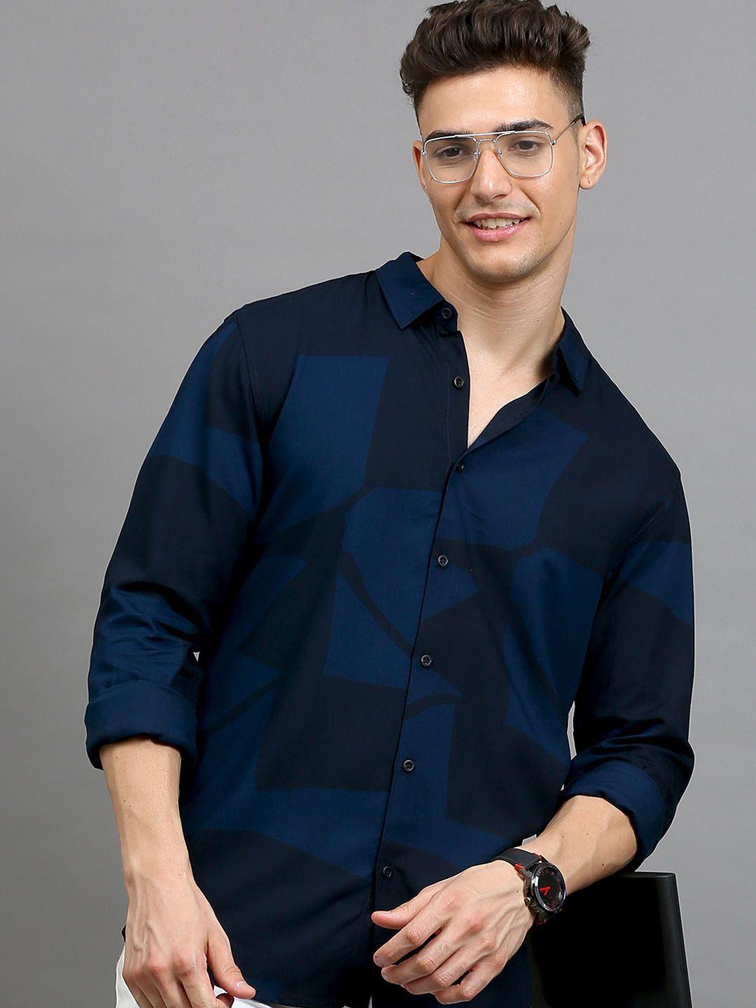 here&now geometric printed slim fit opaque casual shirt