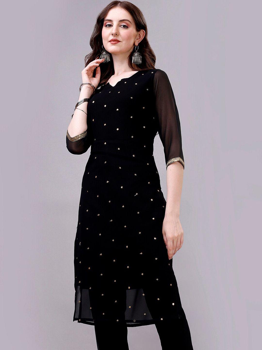 gorgone embellished sequinned v-neck pure georgette kurta