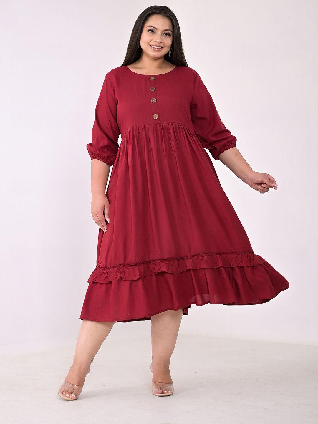 girly girls plus size round neck gathered fit & flare midi dress