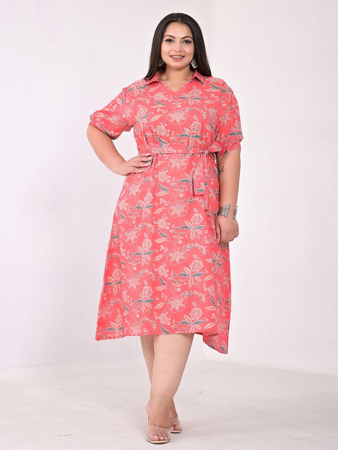 girly girls plus size floral printed cotton a-line midi dress