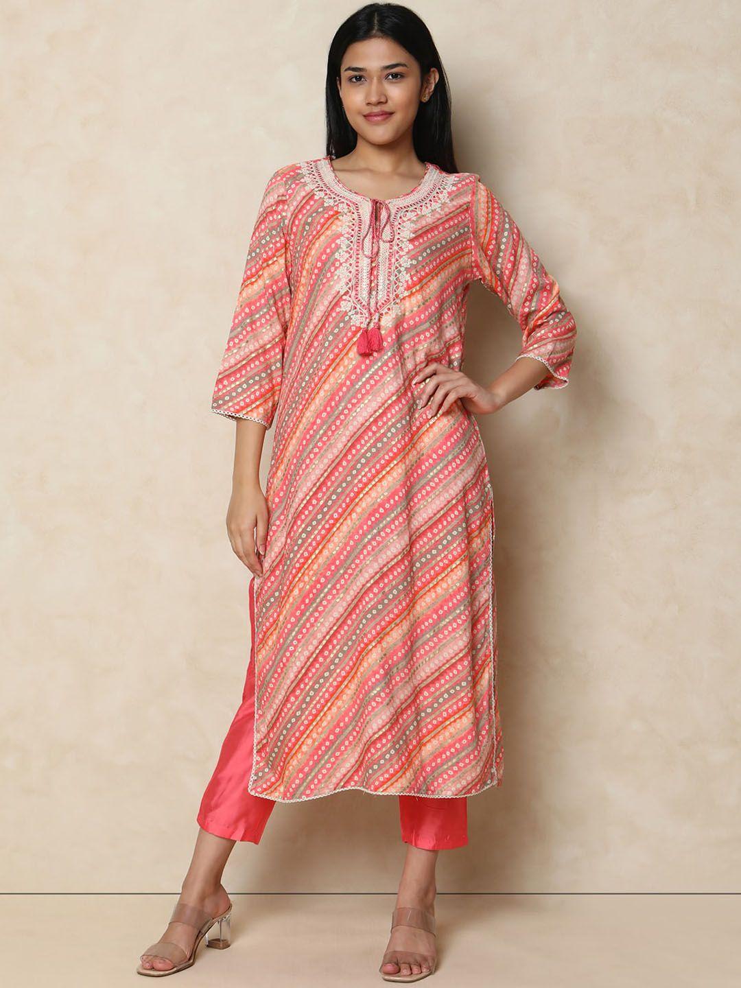 indifusion bandhani printed kurta with trousers & dupatta