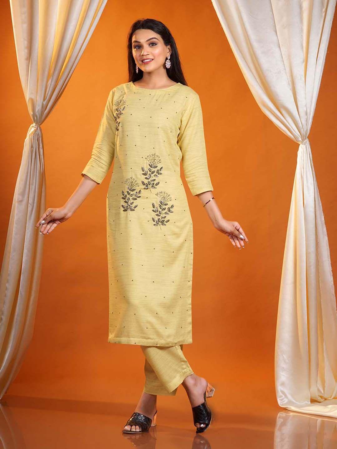 halfsaree studio ethnic motifs embroidered beads & stones pure cotton straight kurta