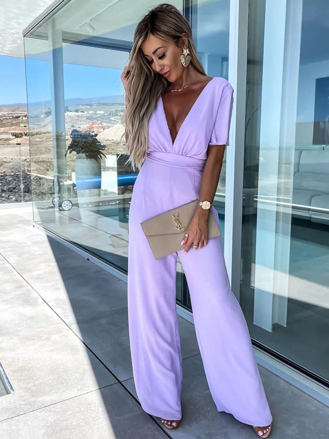 stylecast purple v-neck short sleeves basic jumpsuit