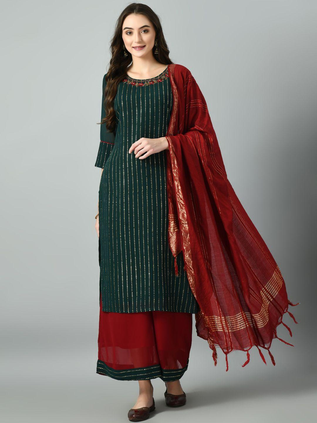 desinoor.com striped beads and stones straight kurta with palazzos & dupatta