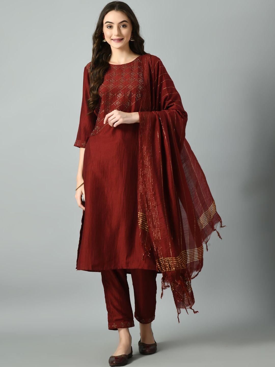 desinoor.com ethnic motifs embellished beads & stones kurta with trousers & dupatta