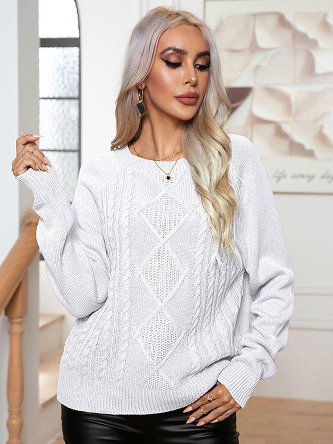 stylecast white cable knit self design acrylic pullover