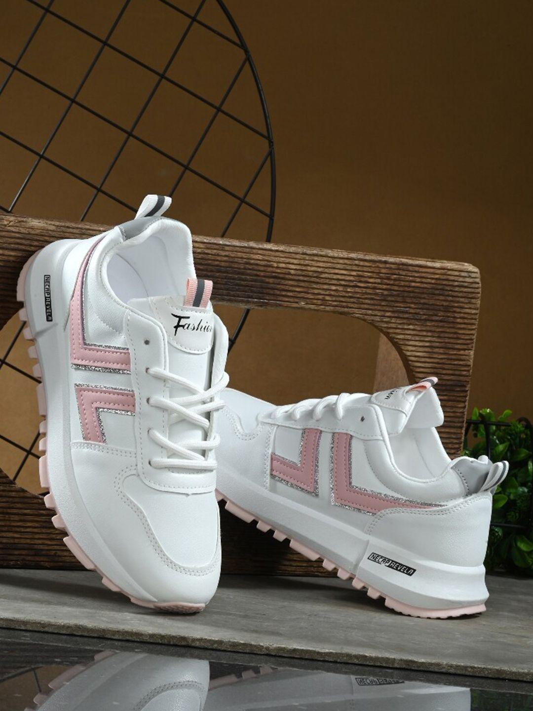 the roadster lifestyle co. women white & pink lace-up running shoes