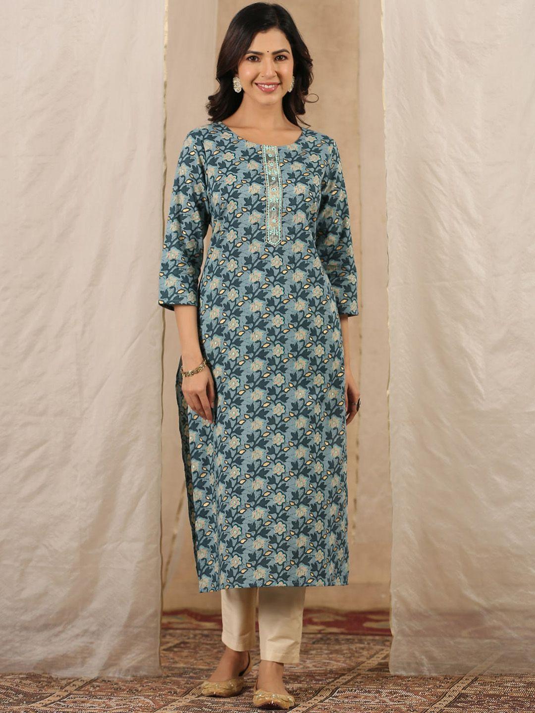 sangria floral printed pure cotton straight kurta