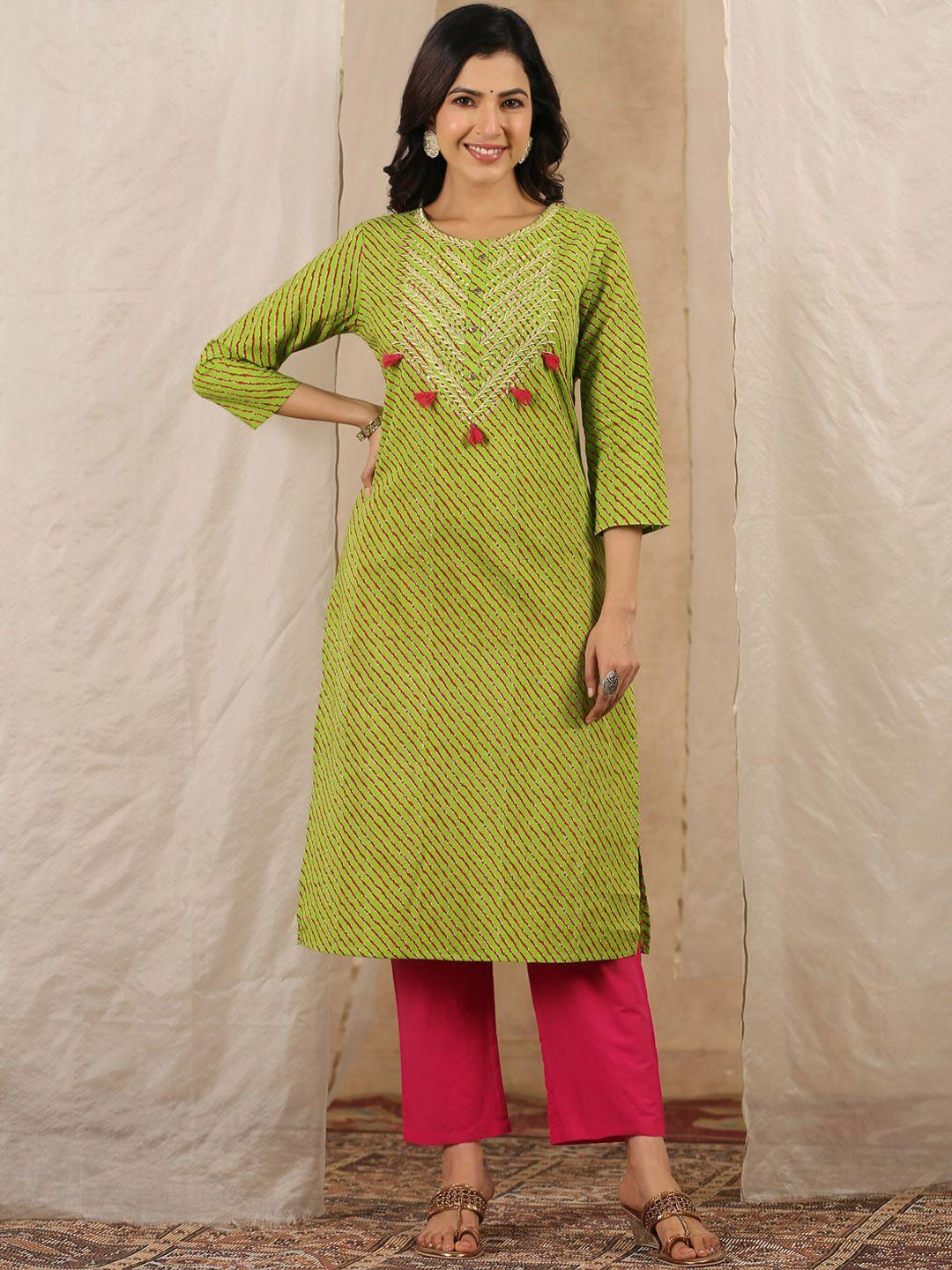 sangria leheriya printed thread work pure cotton kurta sets