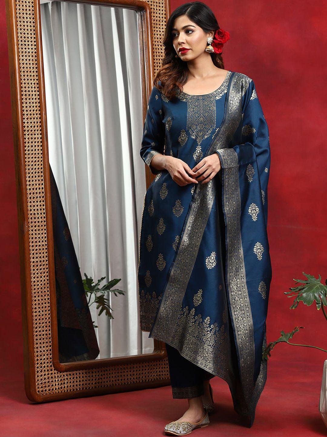 aks couture ethnic motifs woven design regular gotta patti kurta with trousers & dupatta