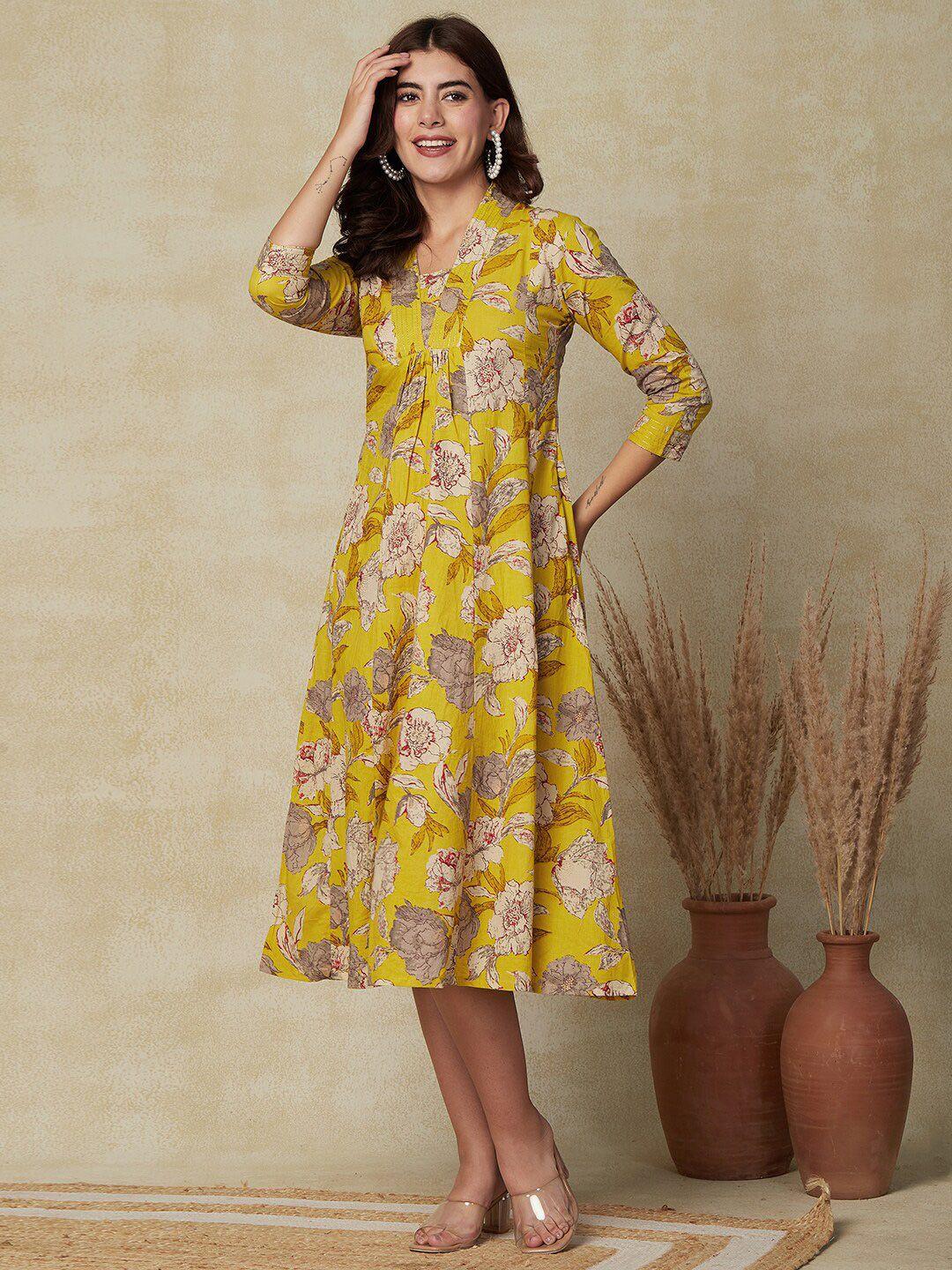 fashor floral printed cotton a-line midi dress