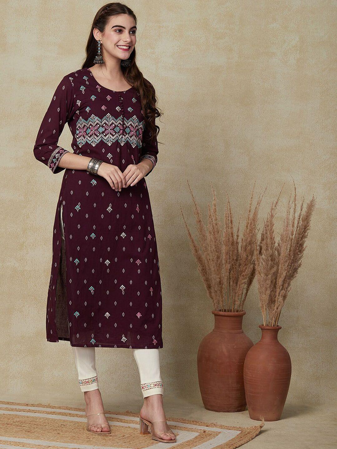 fashor ethnic motifs printed straight cotton kurta