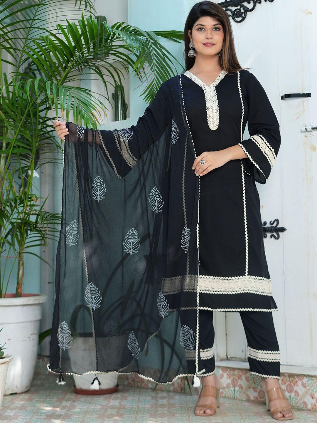 hatheli ethnic motifs embroidered mirror work kurta with trousers & dupatta