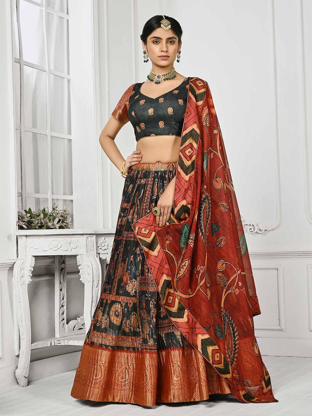 saptrangi v-neck ethnic motifs printed ready to wear lehenga & blouse with dupatta