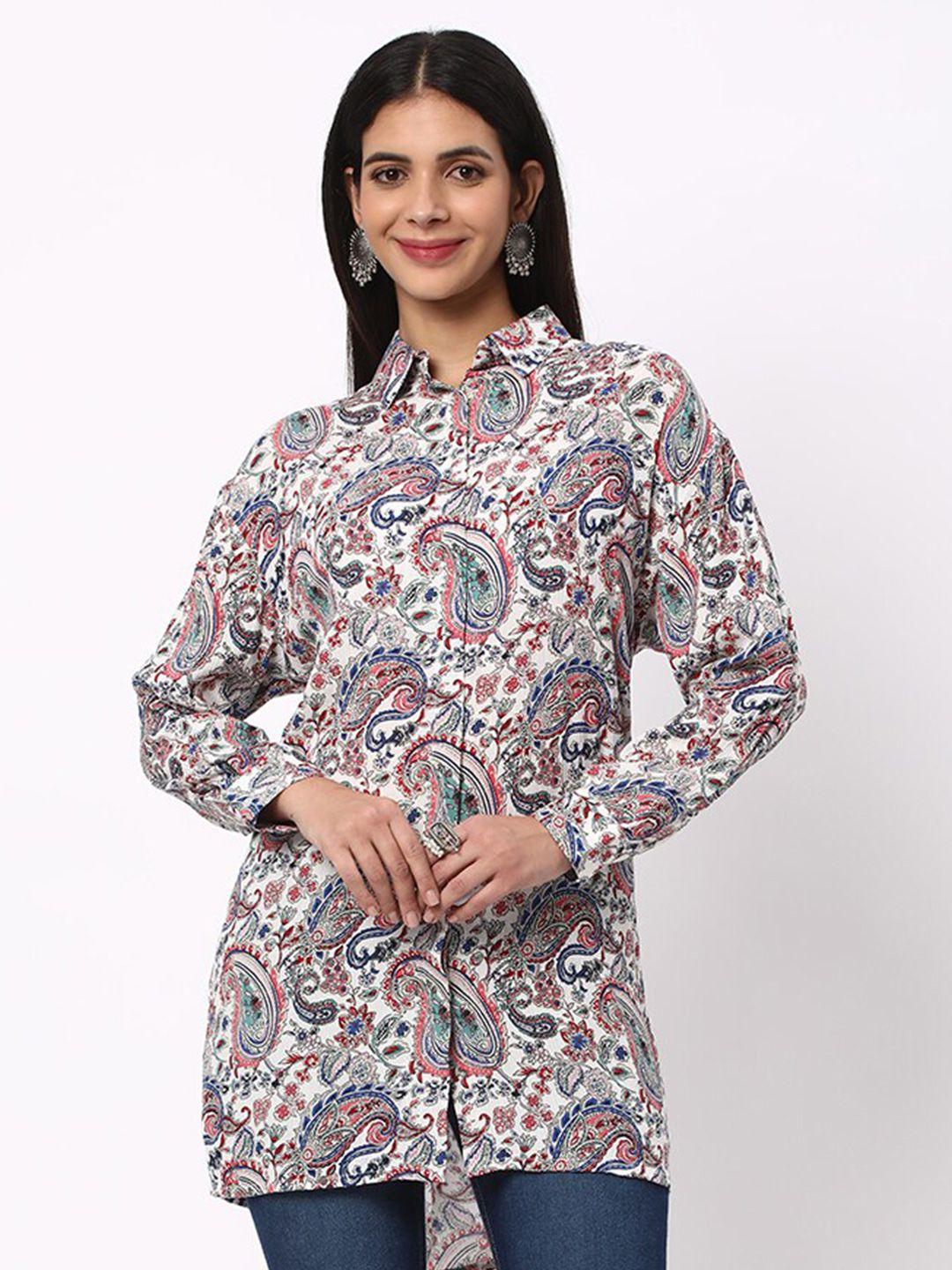 r&b ethnic motifs printed longline shirt style top