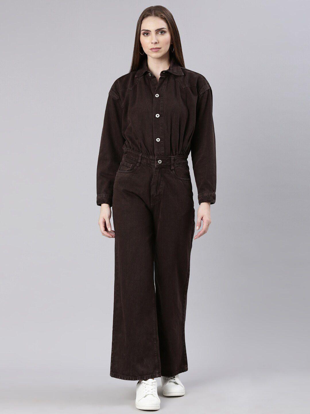 showoff shirt collar cotton basic jumpsuit