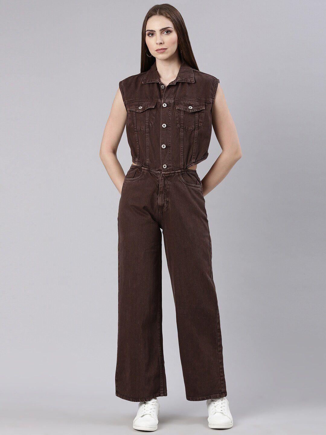 showoff shirt collar cotton basic jumpsuit