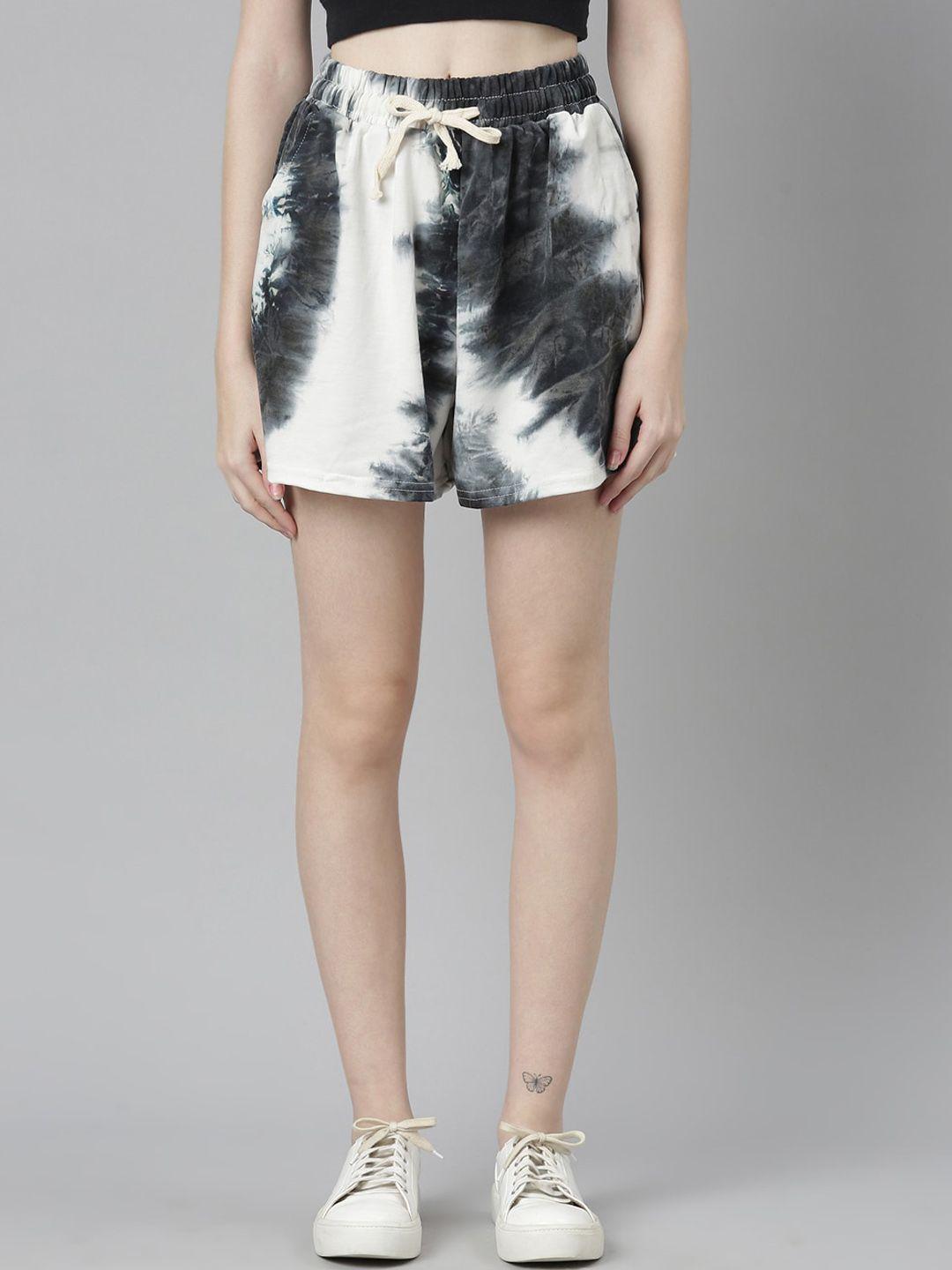 showoff women printed mid-rise cotton shorts