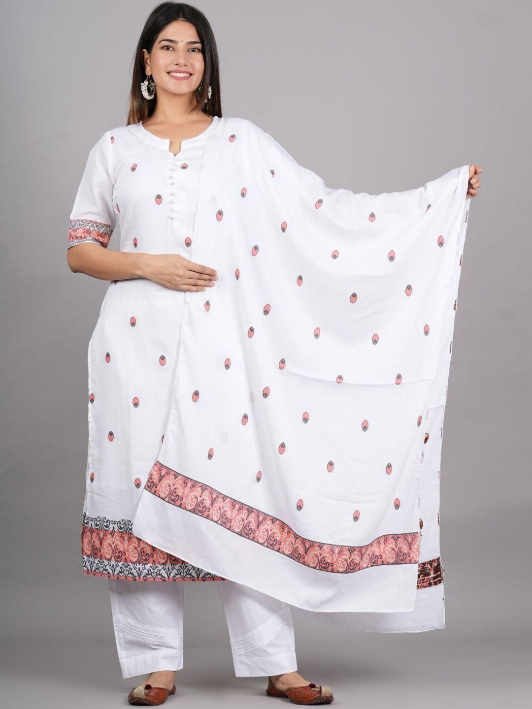 jaipuribanno floral printed regular pure cotton kurta with trousers & dupatta