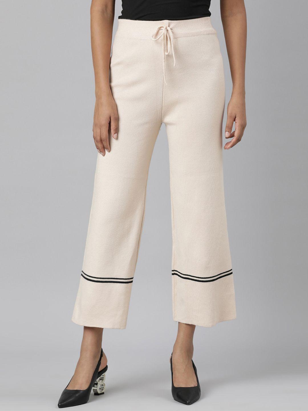 showoff women relaxed straight fit cropped cotton parallel trouser