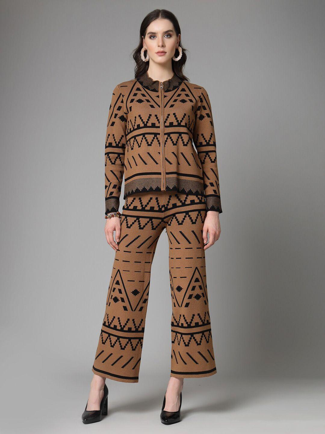 mafadeny winter wear printed cardigan & trousers