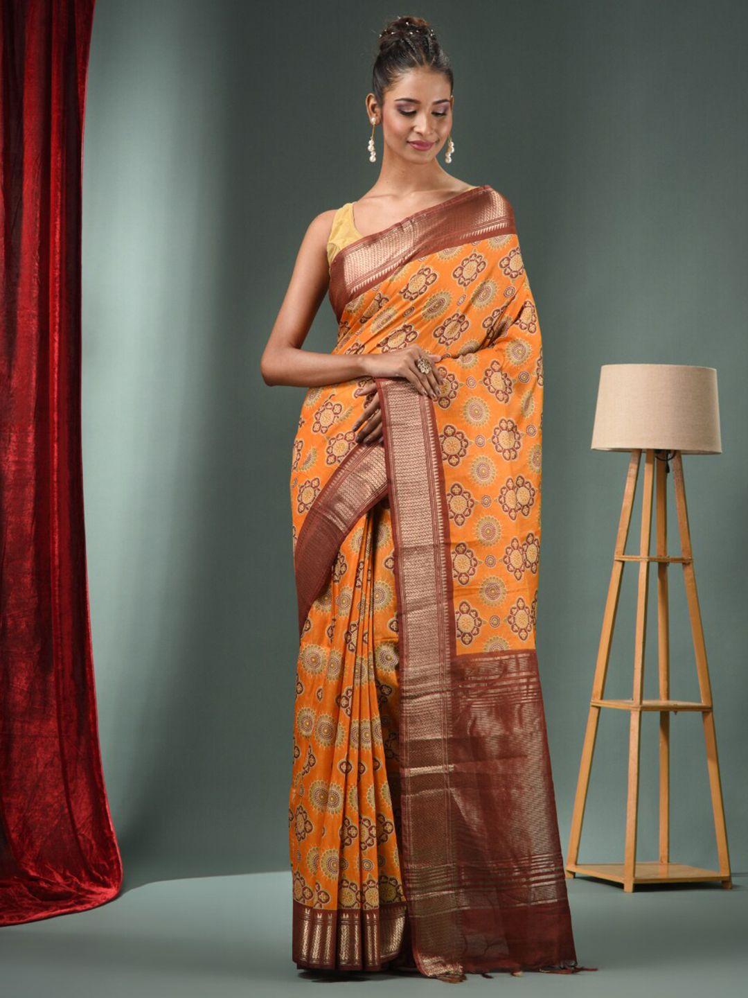 charukriti ethnic motifs printed zari saree