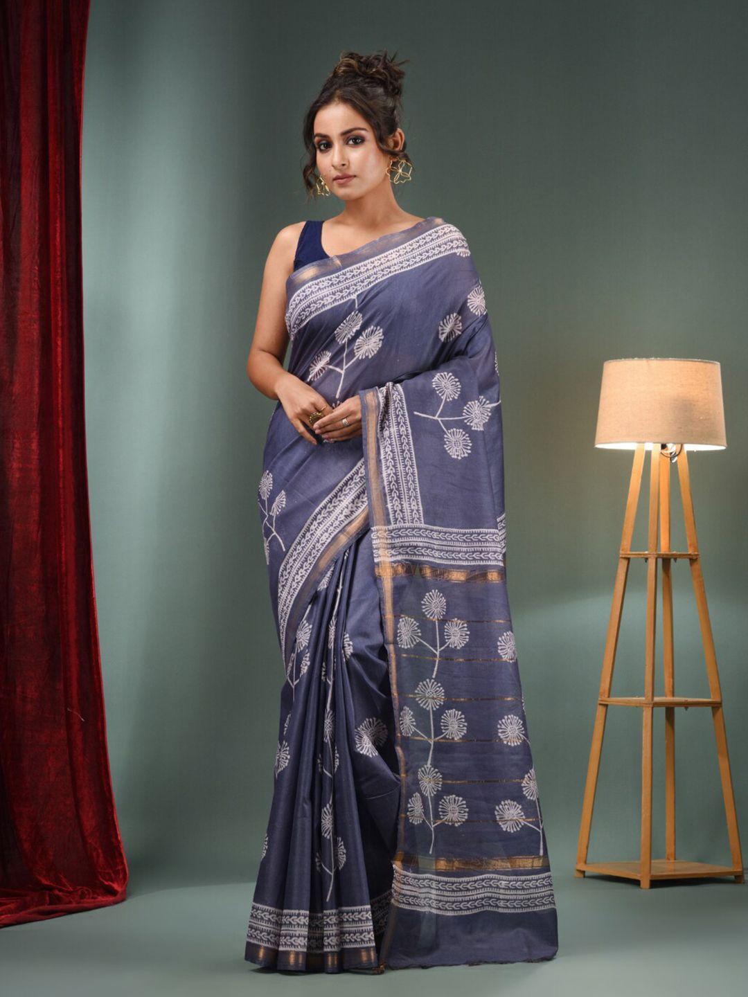 charukriti floral printed zari saree