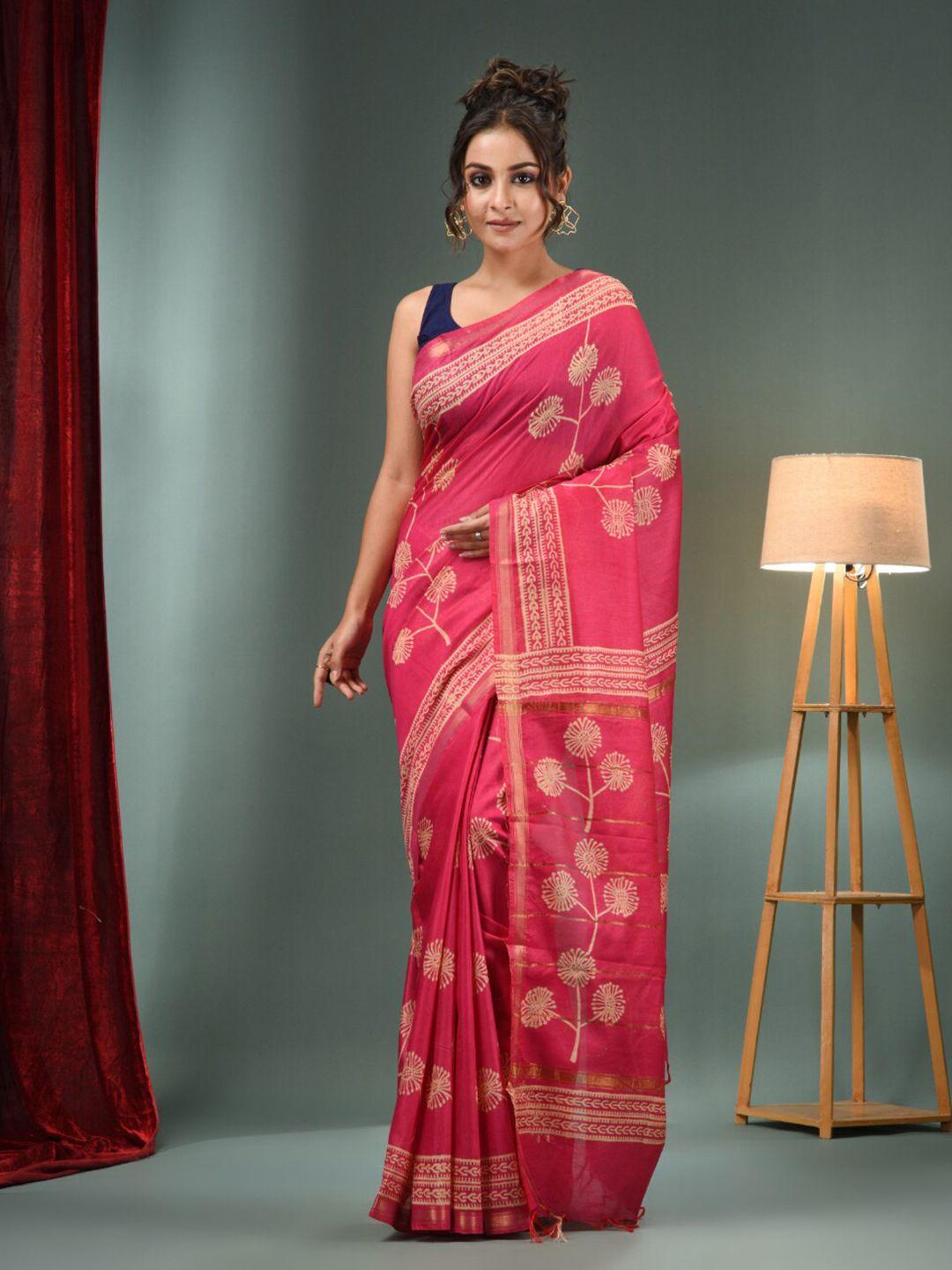 charukriti floral printed tasseled zari saree