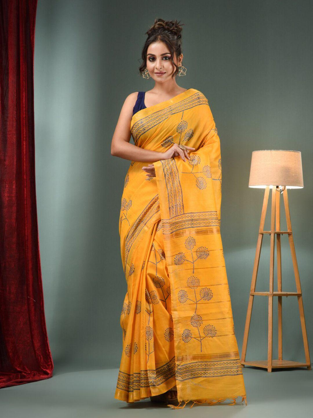 charukriti floral printed zari saree