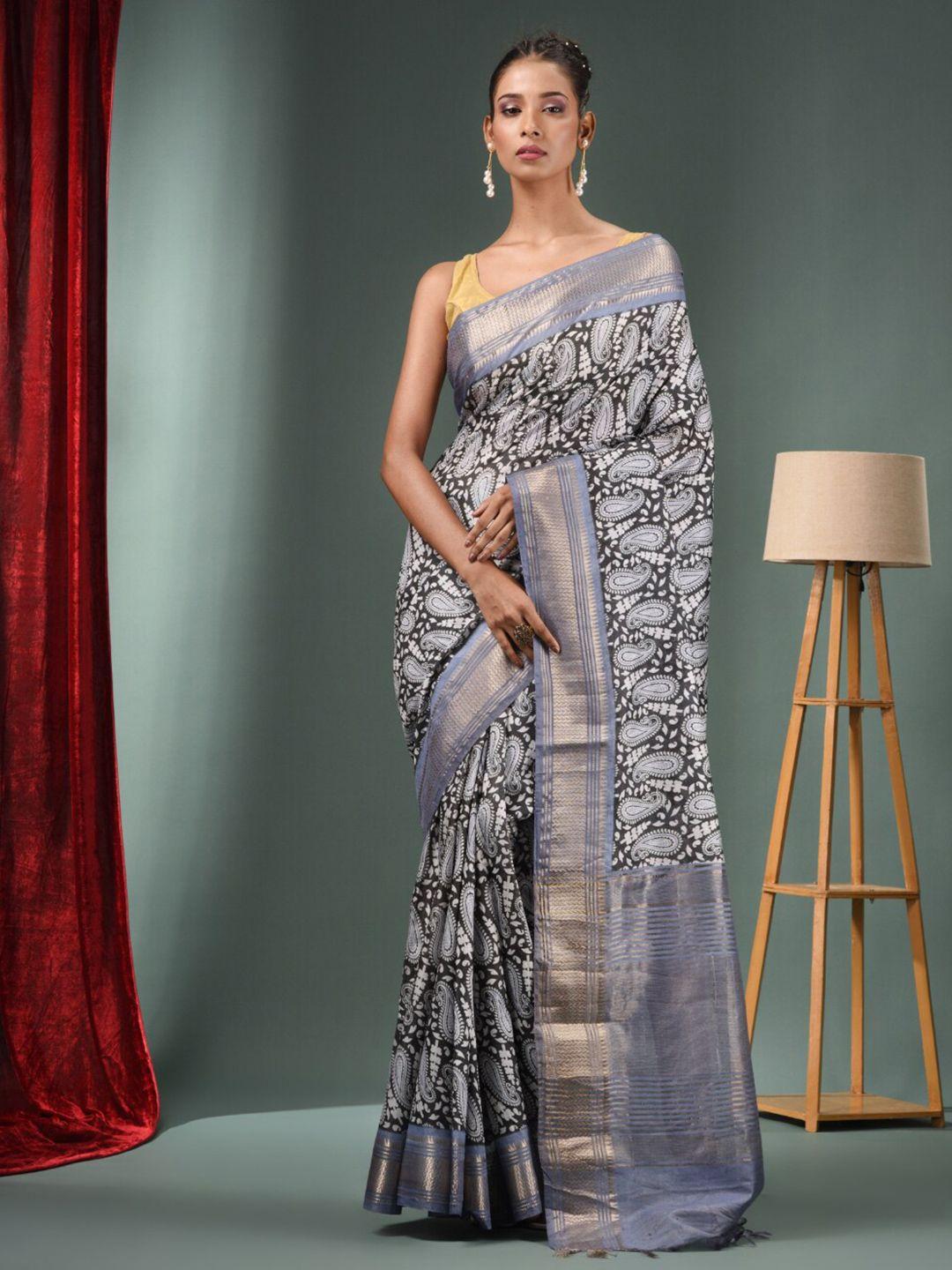 charukriti paisley printed zari saree