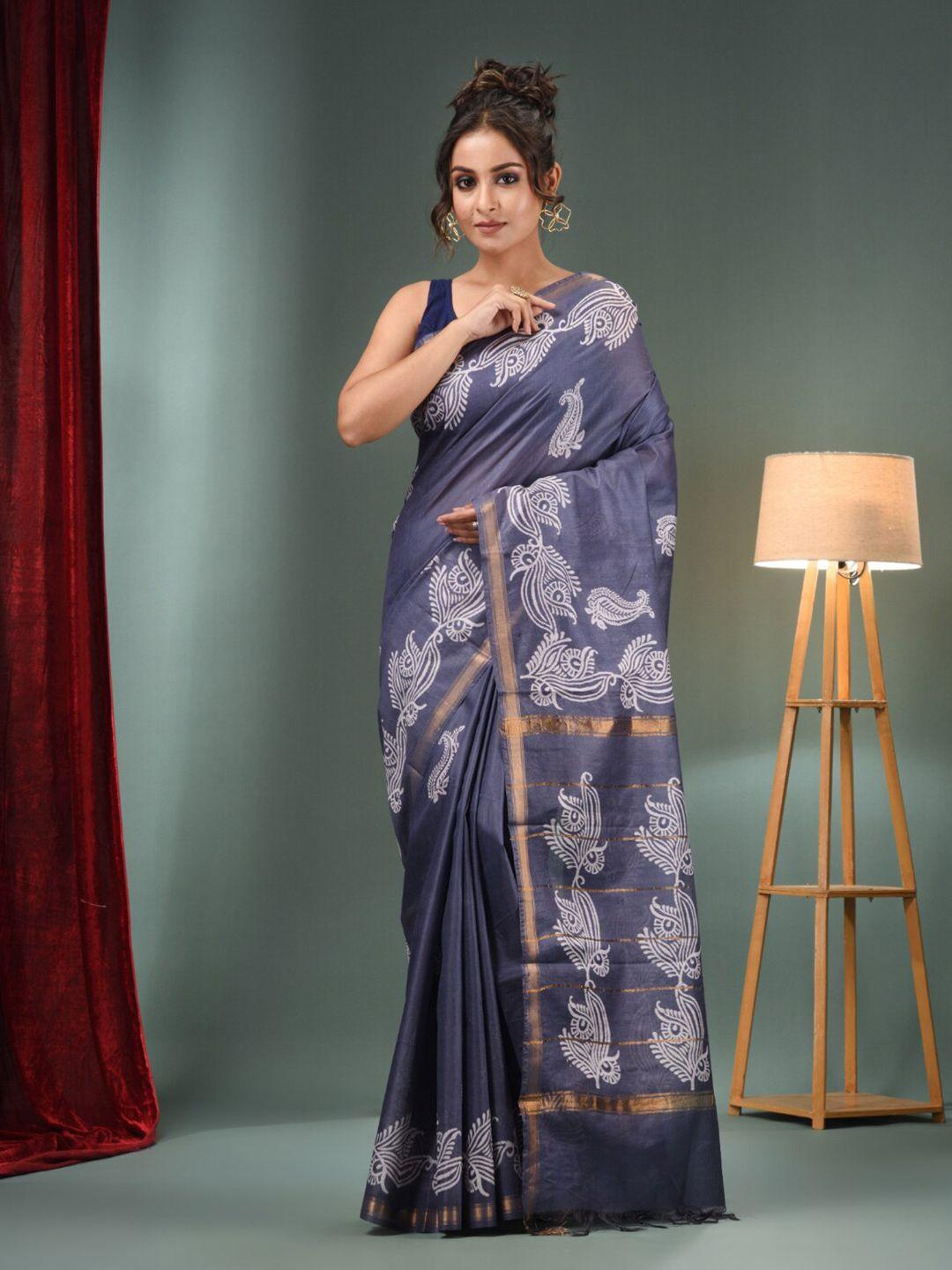 charukriti paisley printed zari saree