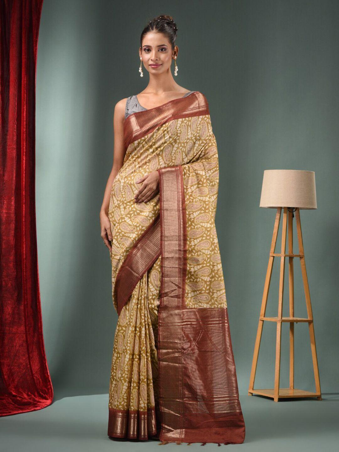 charukriti paisley printed zari saree