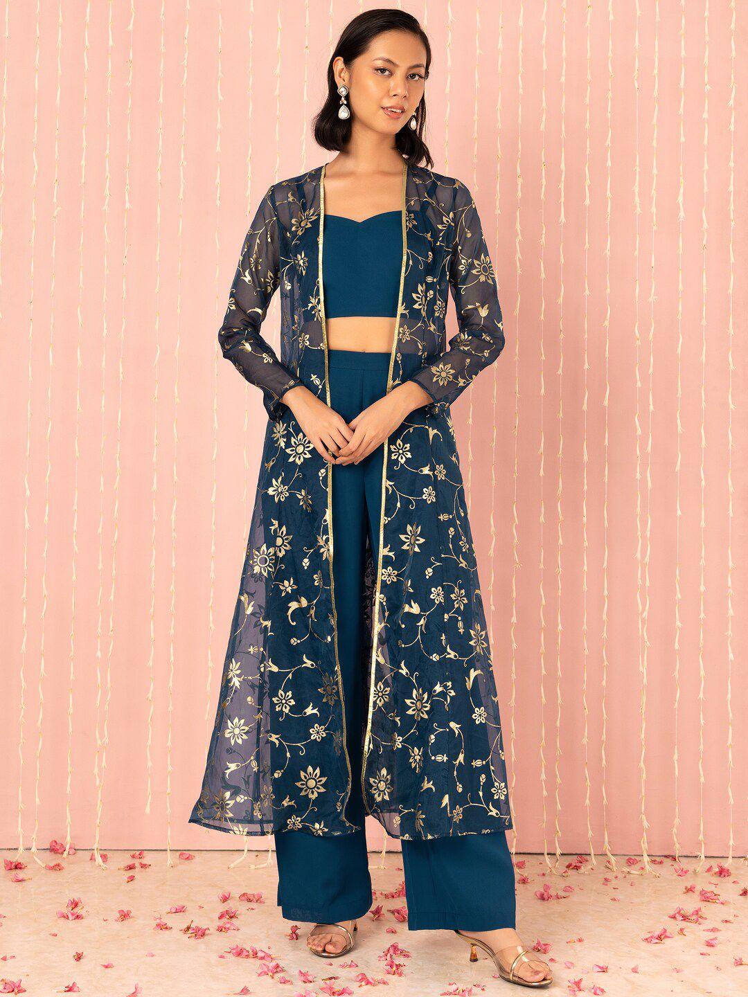 indya x nikhil thampi top & trousers co-ords with printed shrug