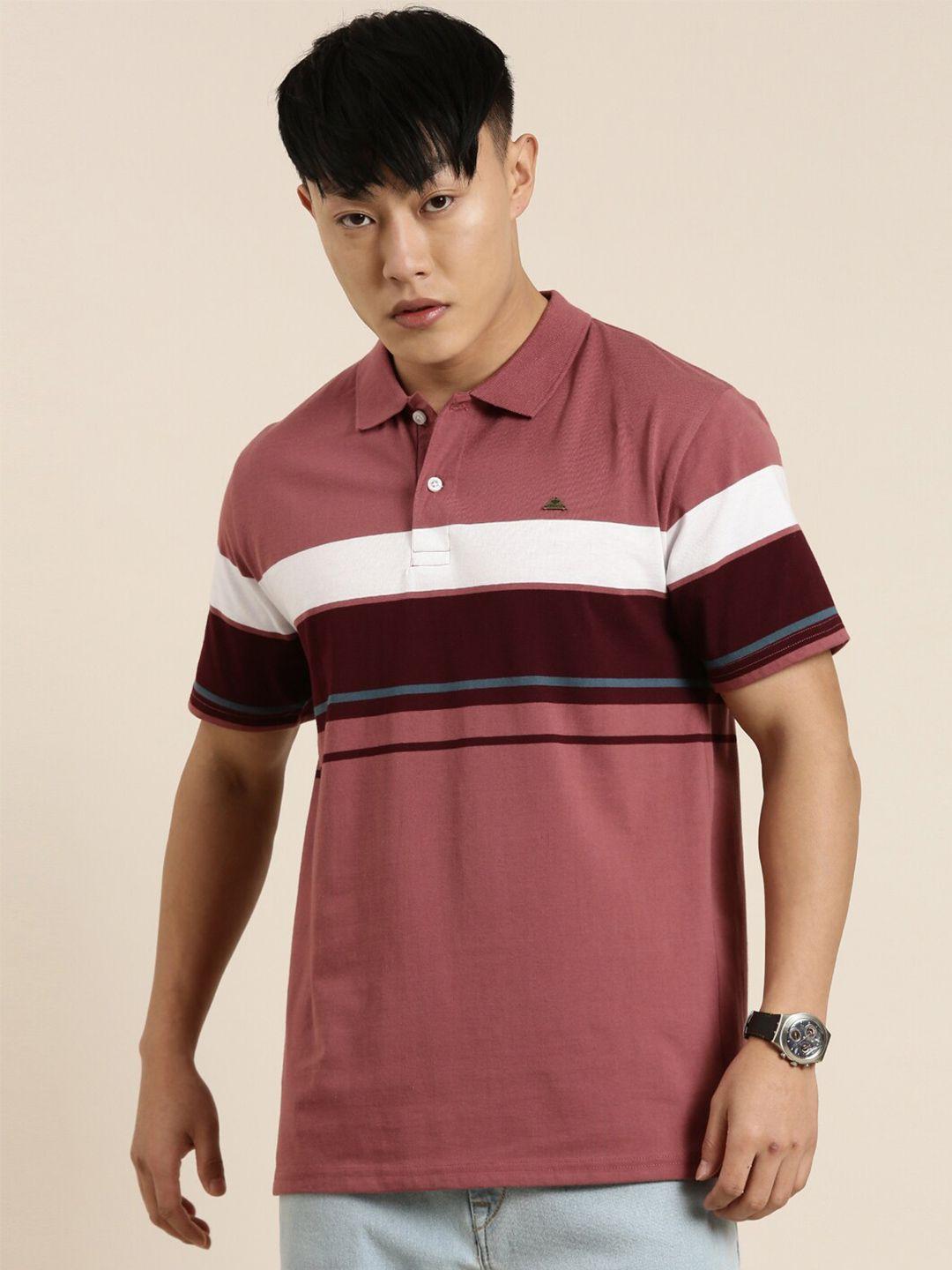 metronaut striped polo collar cotton t-shirt