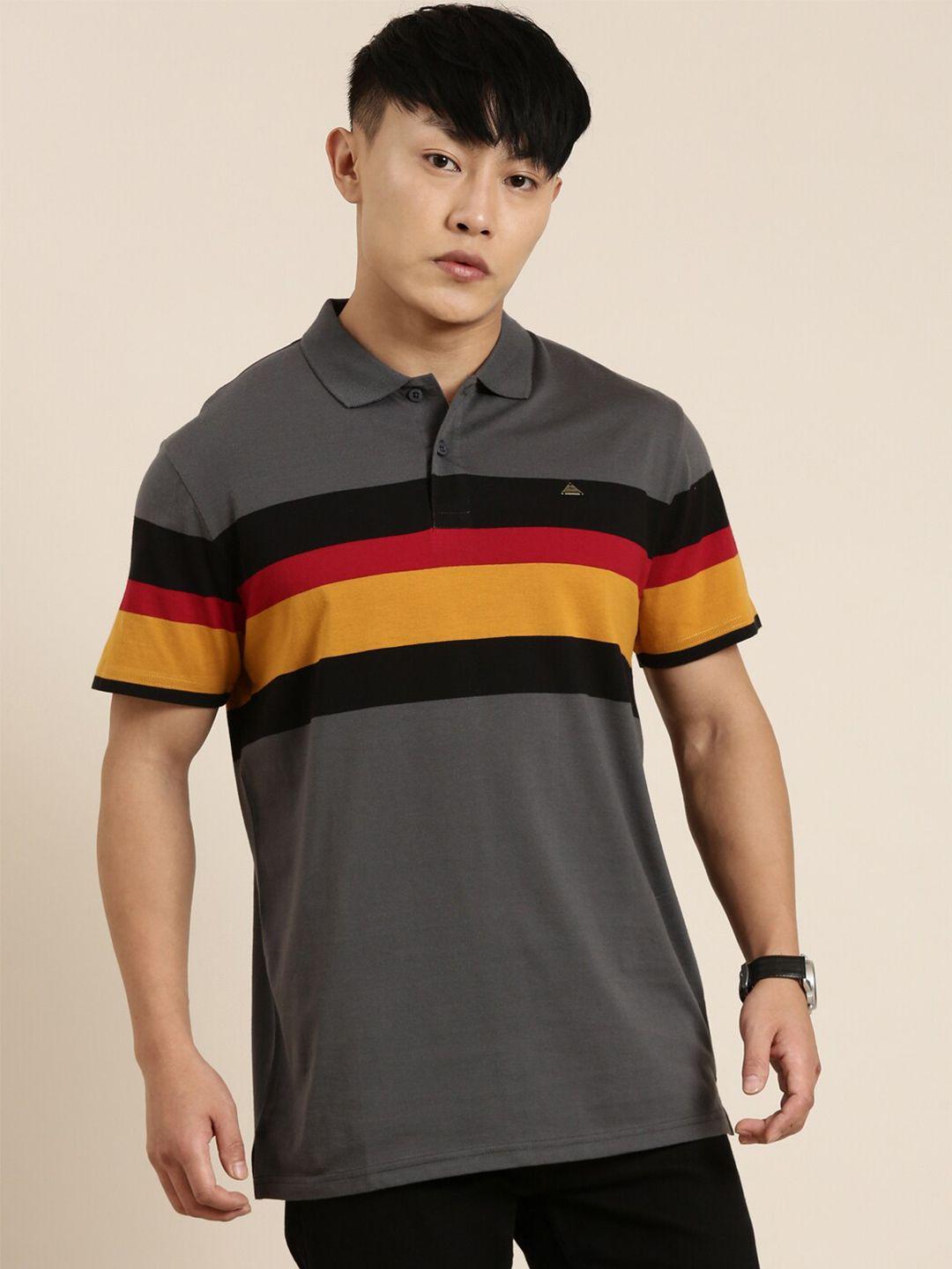 metronaut striped polo collar cotton t-shirt