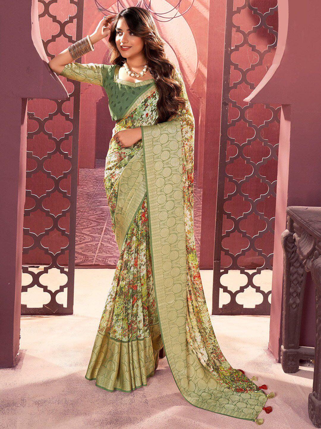 anouk floral printed zari pure georgette sungudi saree