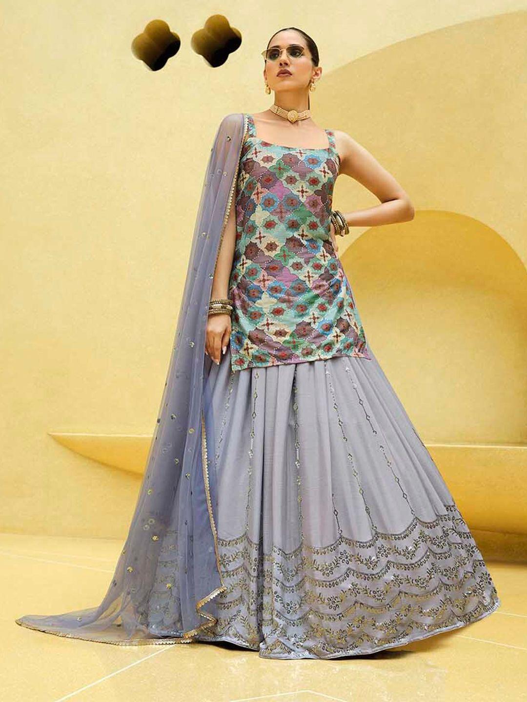 shubhkala ethnic motifs embroidered ready to wear lehenga & blouse with dupatta