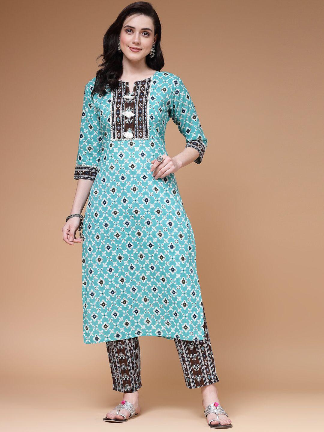 indibelle ethnic motifs printed thread work cotton kurta