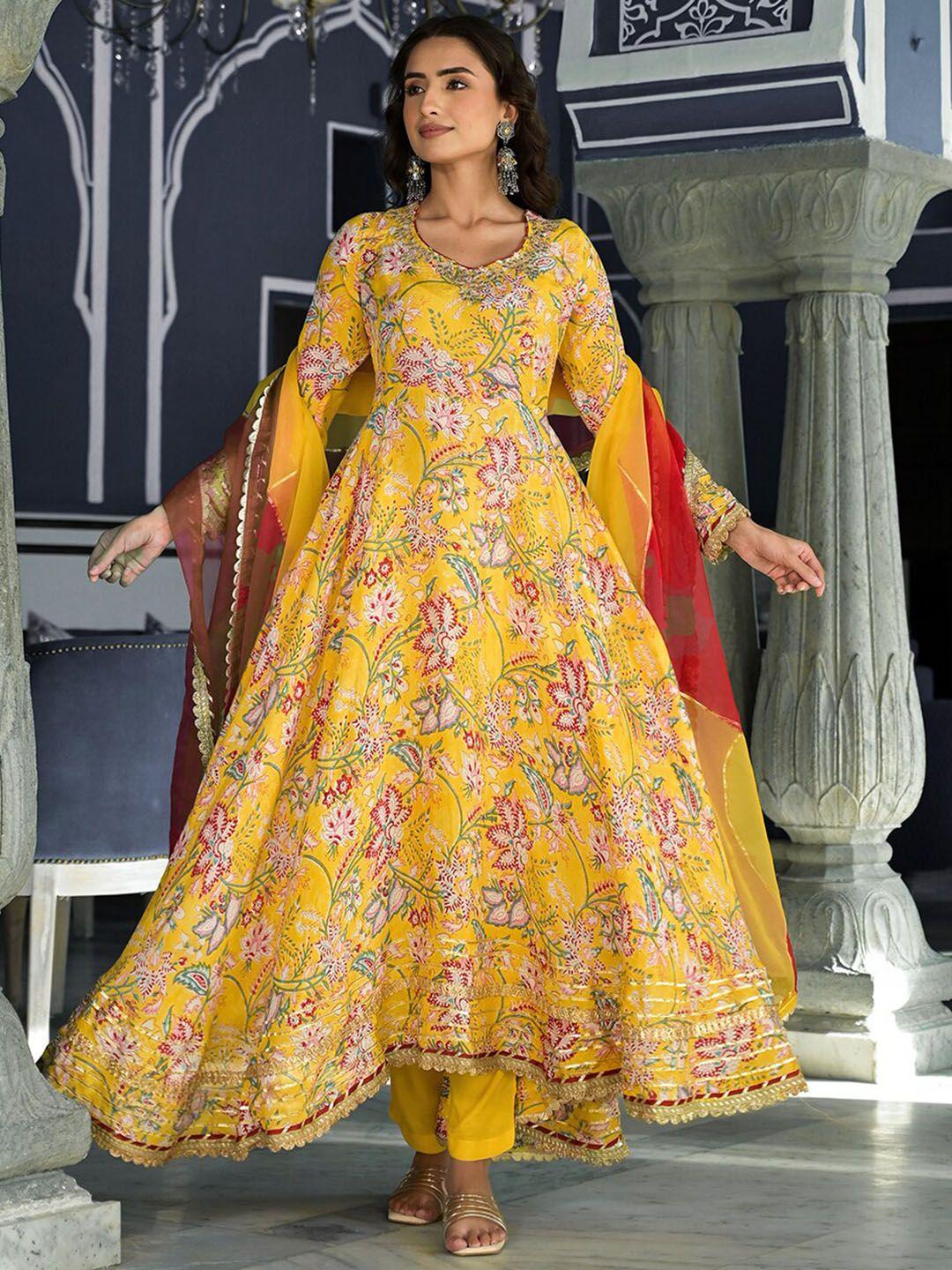 divena floral printed anarkali kurta with trousers & dupatta