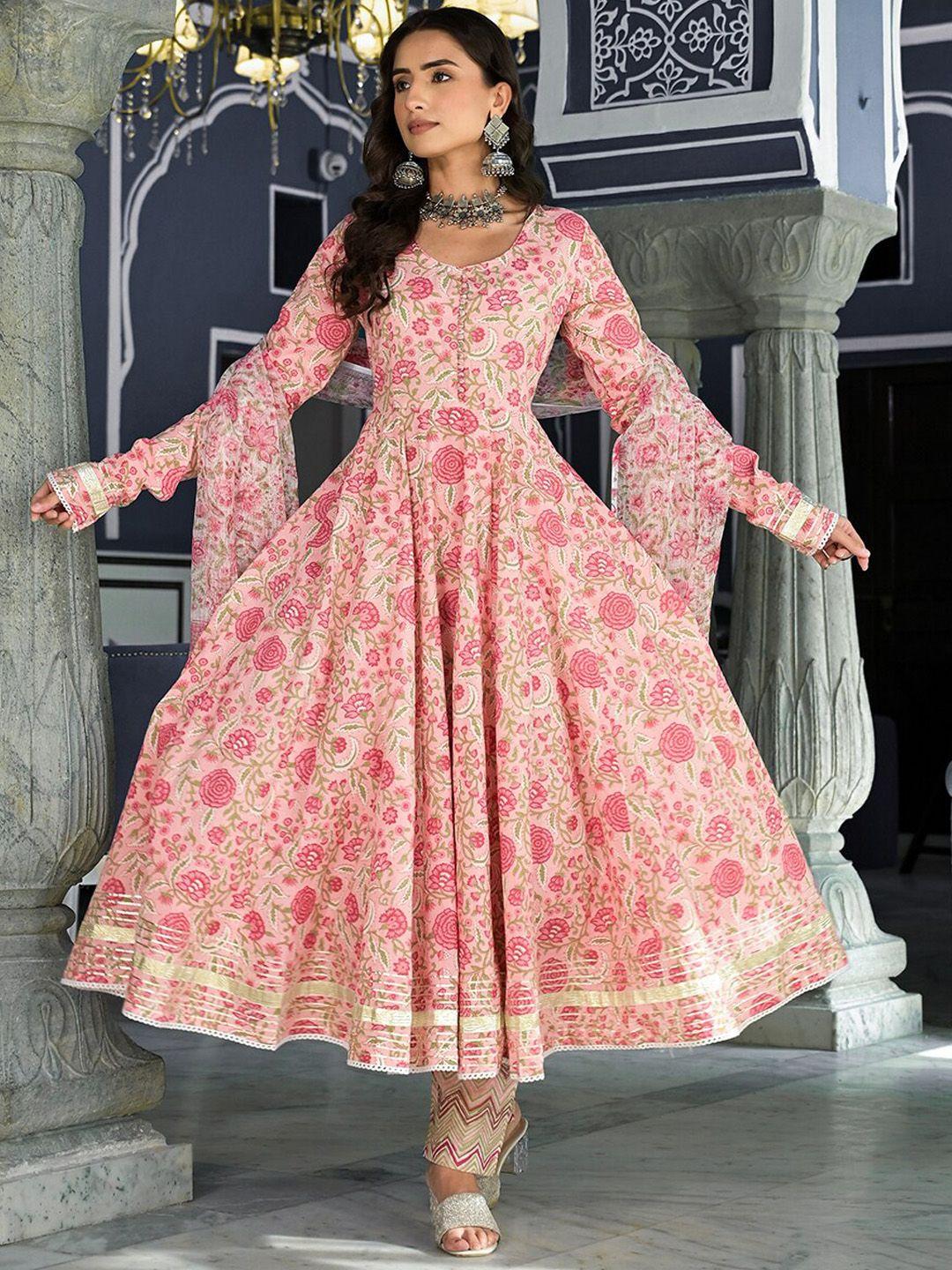 divena floral printed chanderi silk anarkali kurta with trousers & dupatta