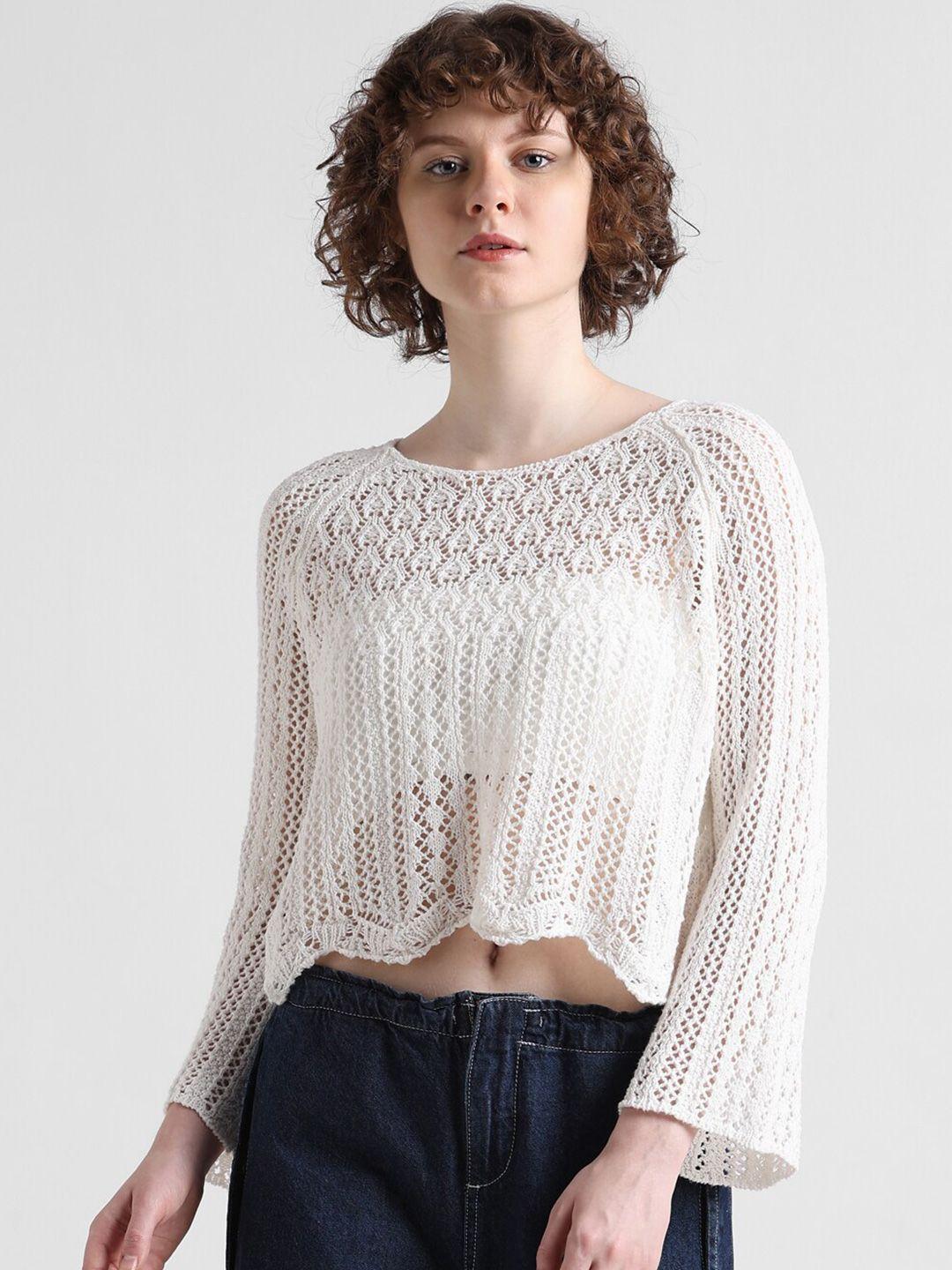 only onlnola open knit self design crop pullover sweater