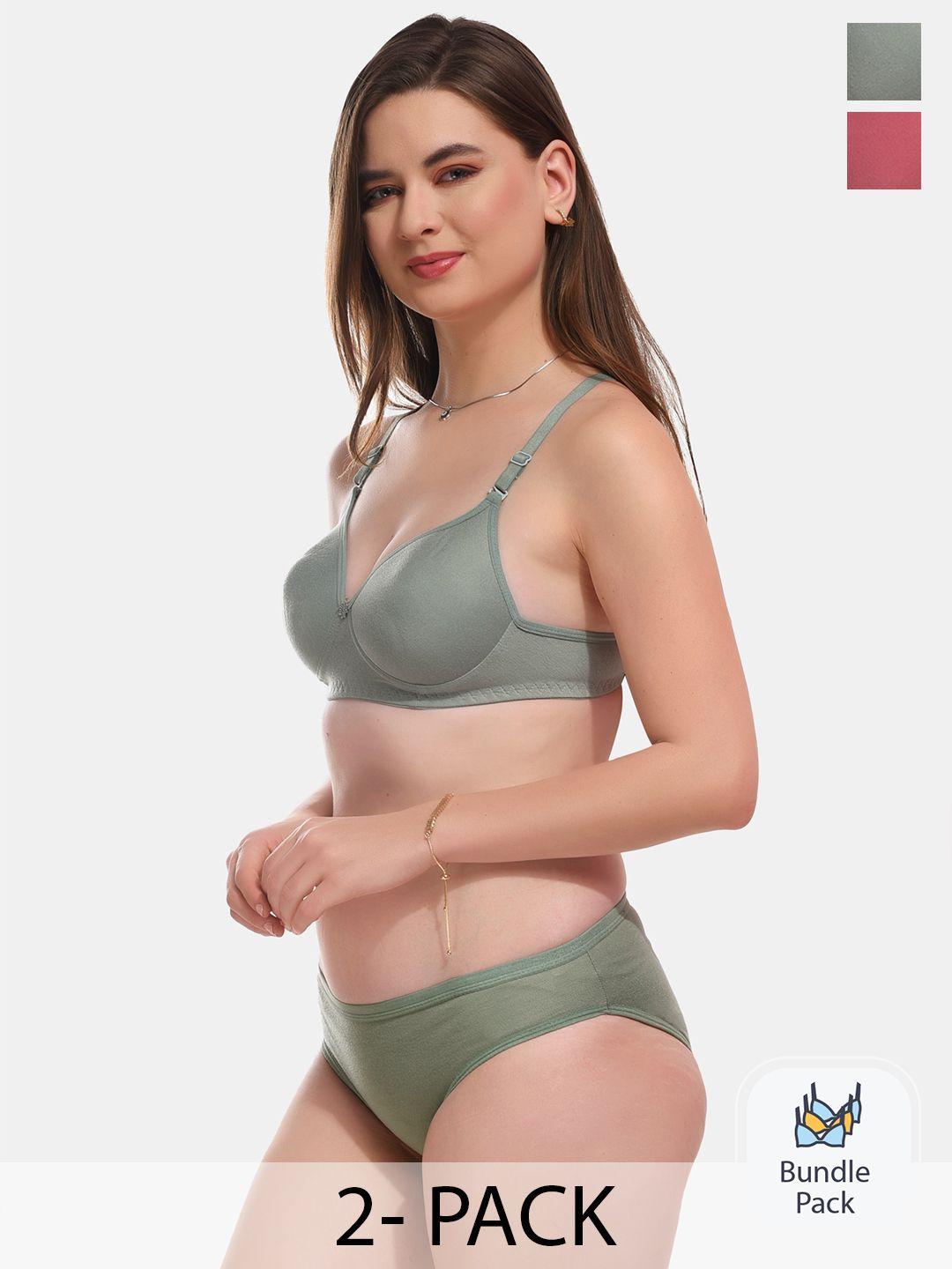 esoroucha pack of 2 lightly padded lingerie set v.pink olive set-30b