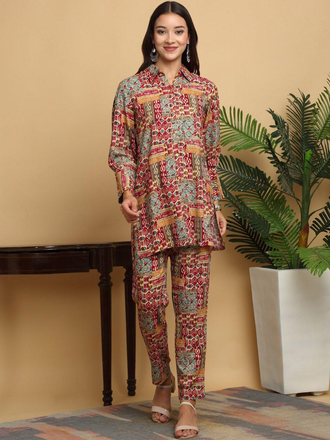 kalini printed shirt collar co-ords